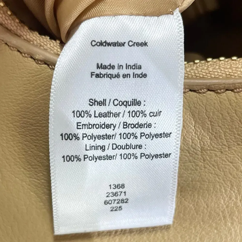 Coldwater Creek Wandering Thyme Leather Hobo Bag Tan Embroidery Braided Strap
